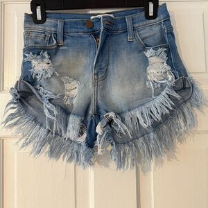 Vibrant Blue Distressed Jean Shorts